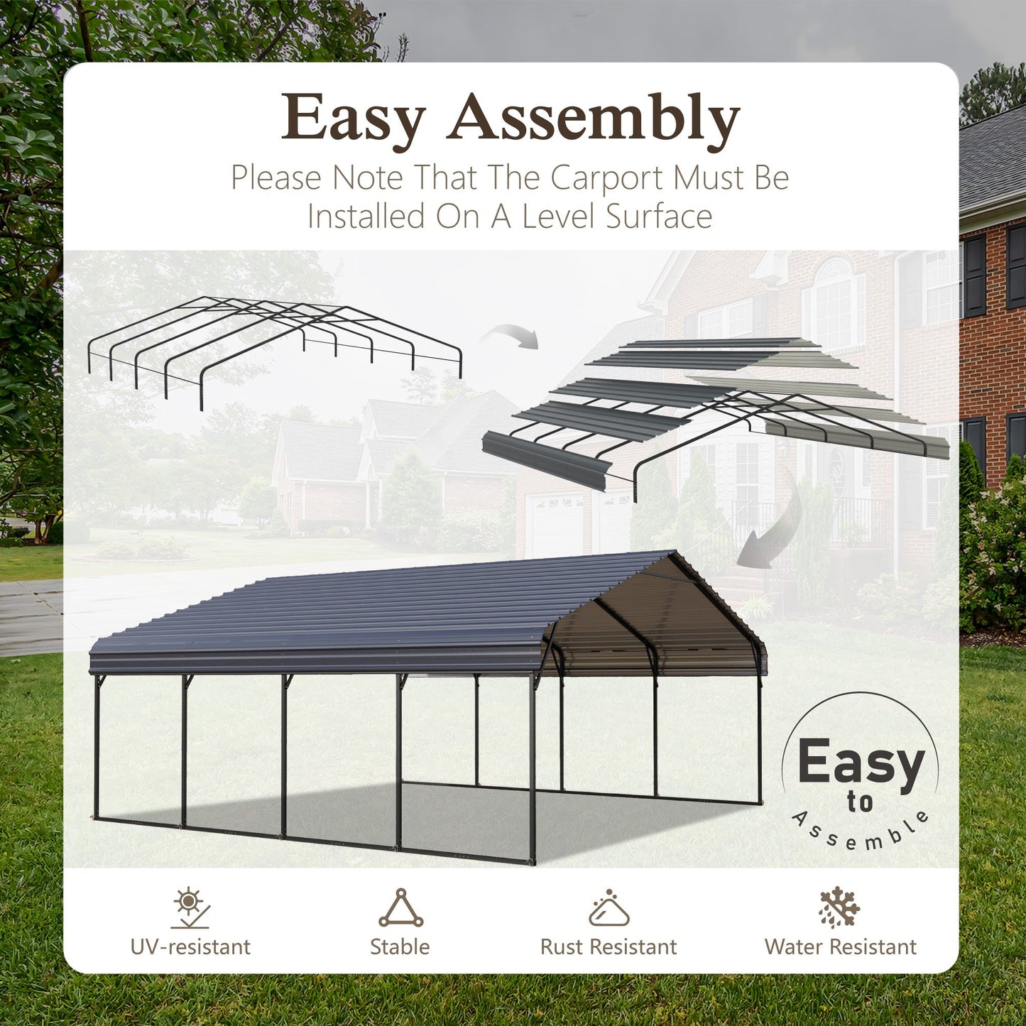 Alpha Joy 20' x 20' Heavy Duty Carport with Galvanized Steel Roof Cars Garage Shelter