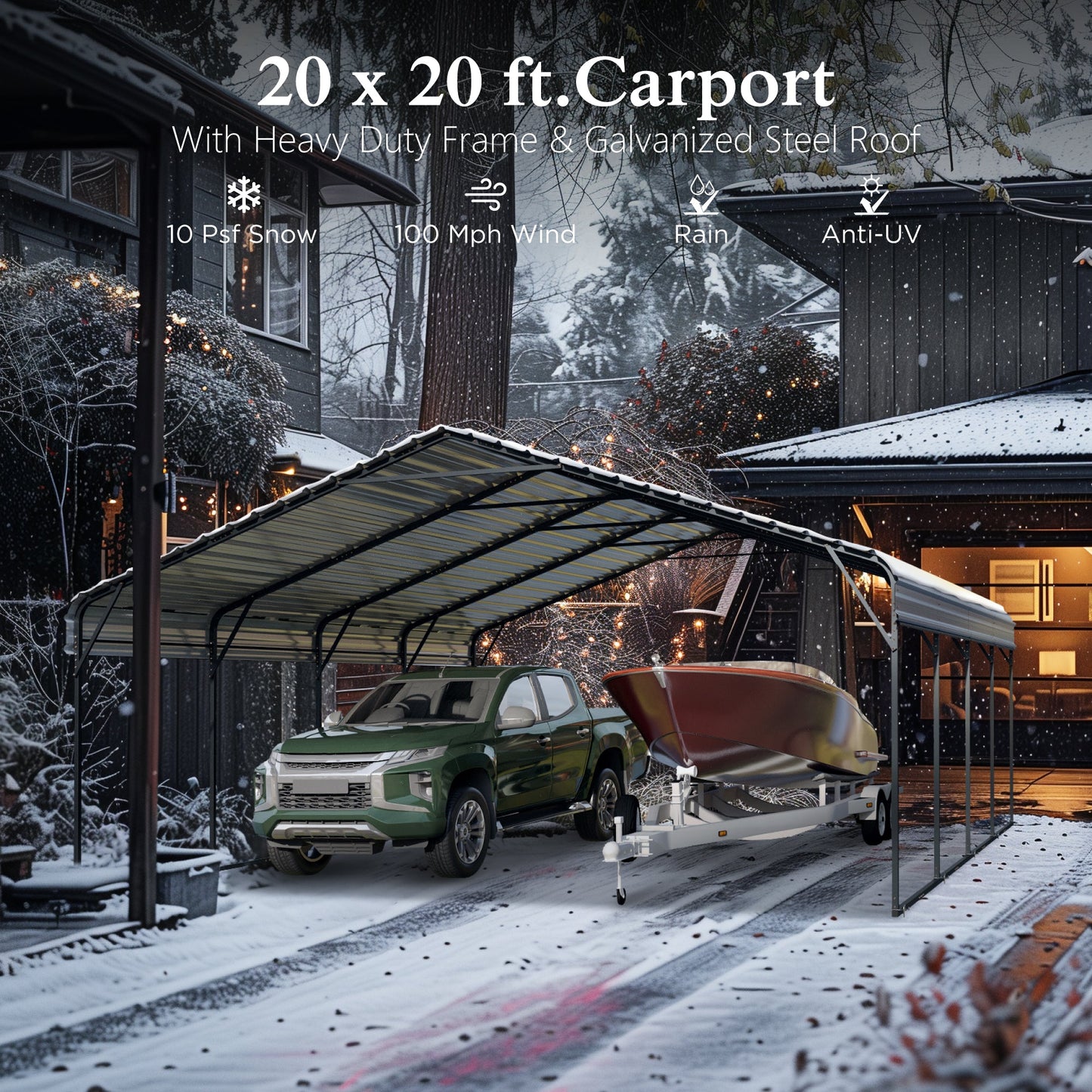 Alpha Joy 20' x 20' Heavy Duty Carport with Galvanized Steel Roof Cars Garage Shelter