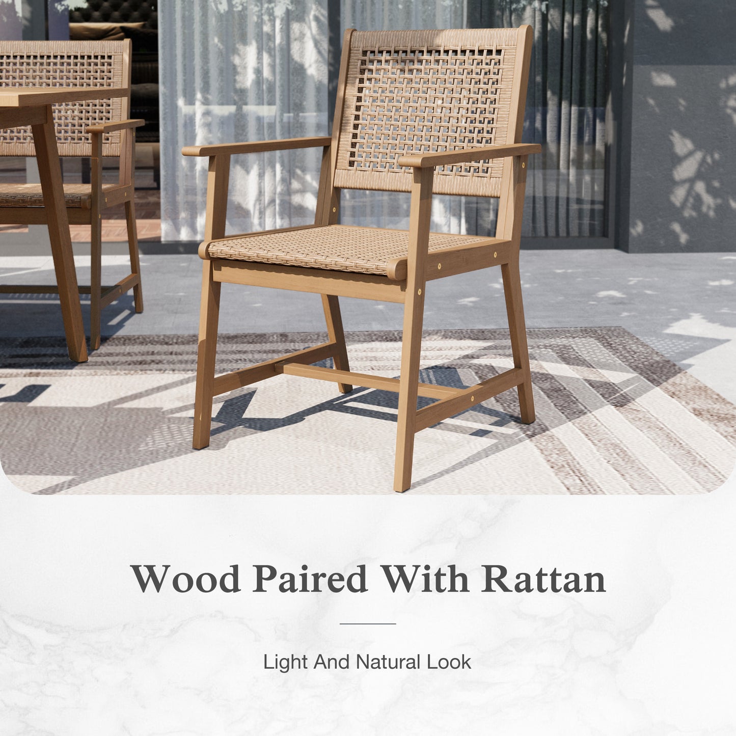 Sophia & William 9 Pieces Acacia Wood Outdoor Patio Dining Set Wicker Rattan Chairs and Rectangle Table Furniture Set for Lawn, Garden, Backyard, Light Brown