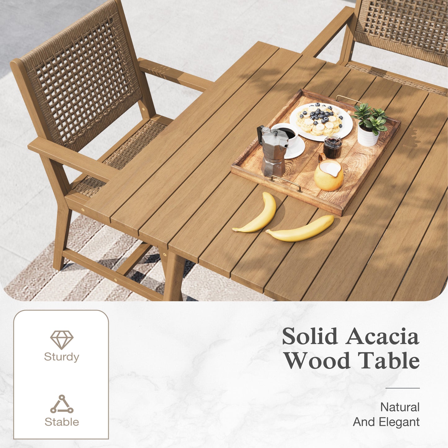 Sophia & William 9 Pieces Acacia Wood Outdoor Patio Dining Set Wicker Rattan Chairs and Rectangle Table Furniture Set for Lawn, Garden, Backyard, Light Brown