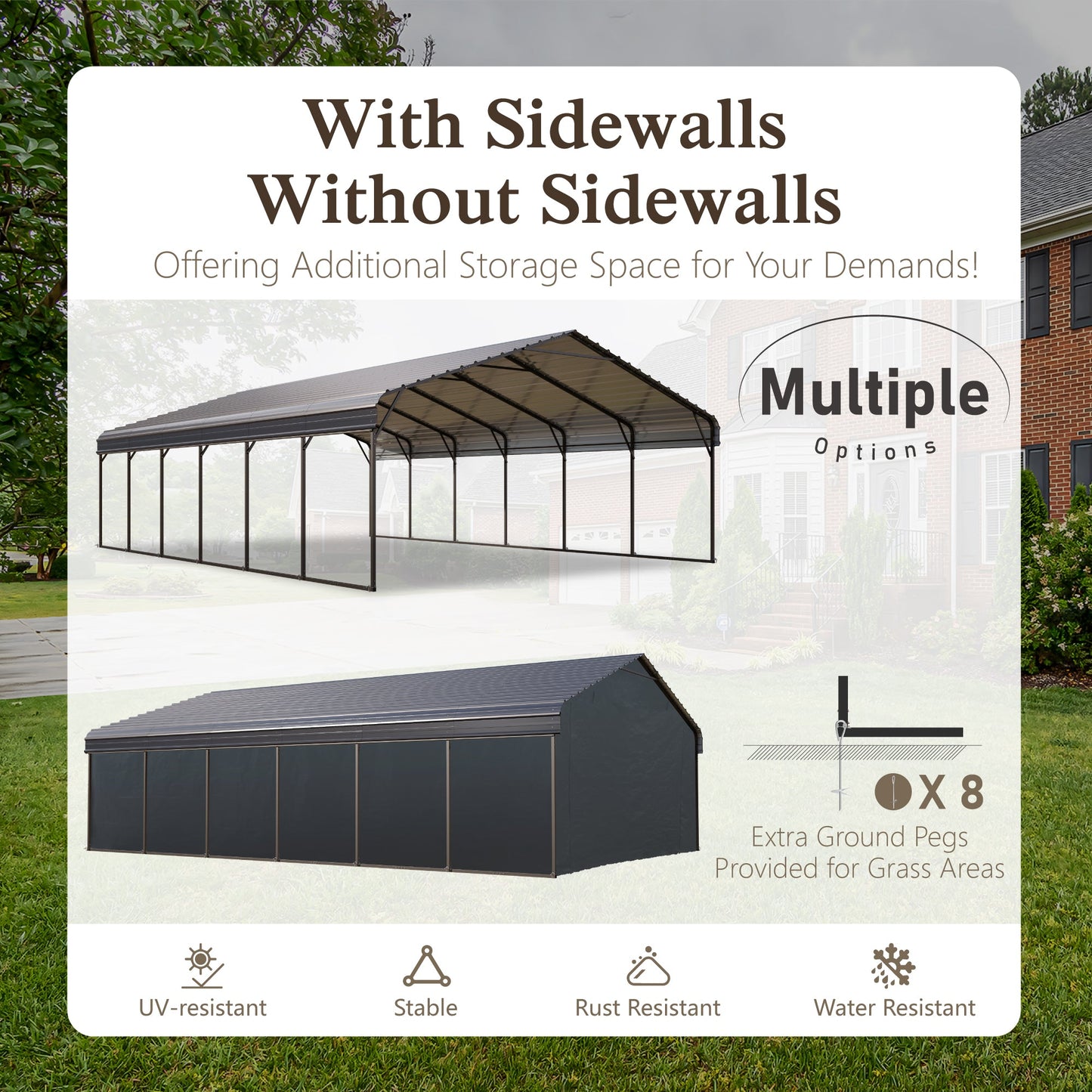 Alpha Joy 20' x 30' Heavy Duty Galvanized Steel Carport with Side Walls Multi-Purpose Shelter