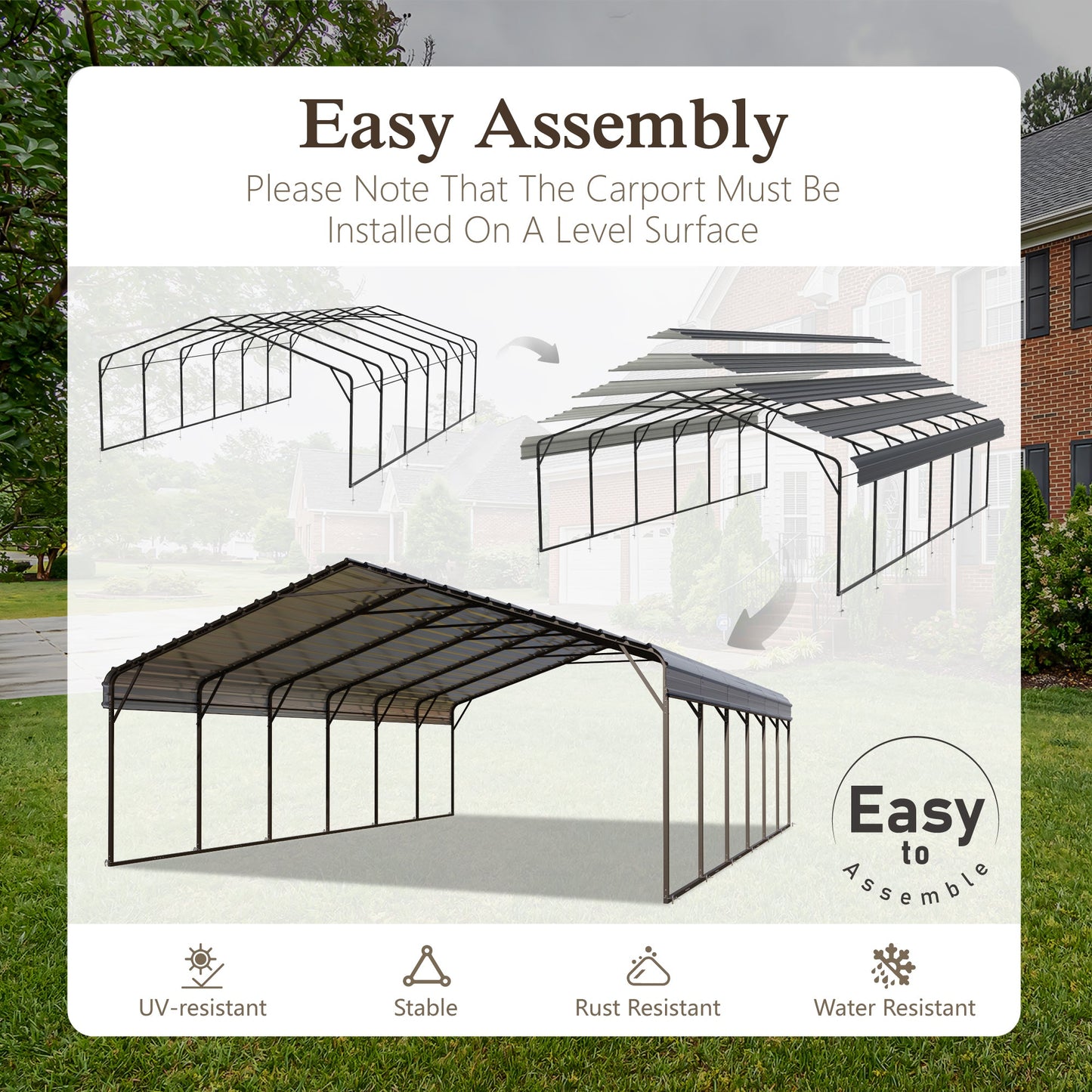 Alpha Joy 20' x 30' Heavy Duty Galvanized Steel Carport with Side Walls Multi-Purpose Shelter