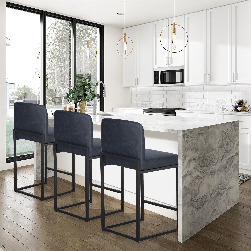 Sophia & William Counter Height Bar Stools with High Backrest Set of 2 Comfortable Modern Counter Stools for Kitchen & Home, Black