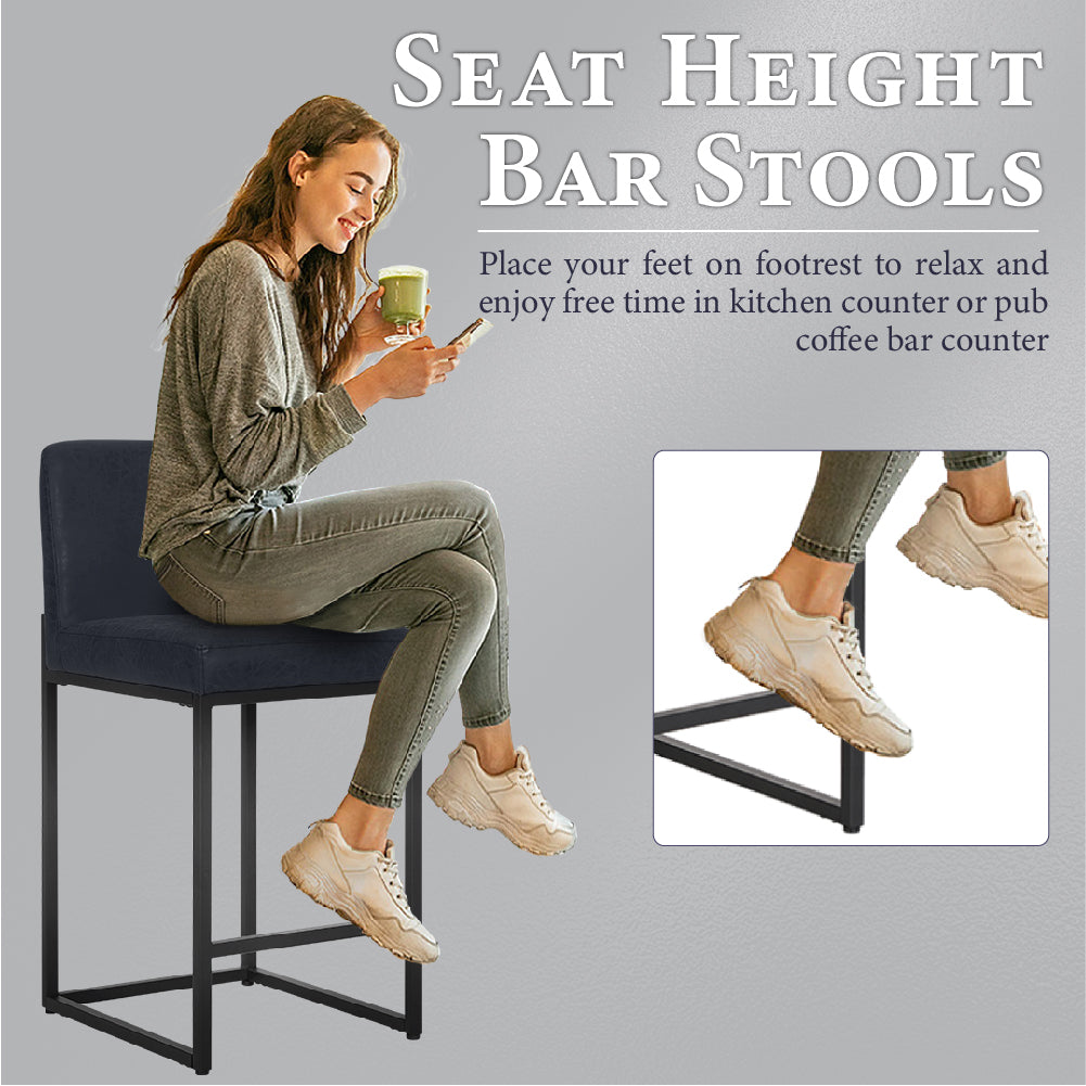 Sophia & William Counter Height Bar Stools with High Backrest Set of 6 Comfortable Modern Counter Stools for Kitchen & Home, Dark Blue