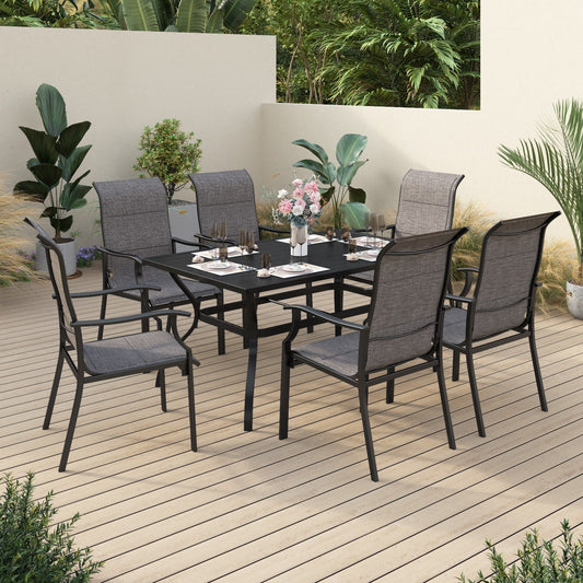 Sophia & William 7 Pieces Metal Patio Dining Set for 6 Outdoor Textilene Chairs Table Set
