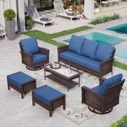 Sophia & William 6 Pieces Outdoor Furniture Set with Swivel Chairs 7-Seat Wicker Patio Conversation Set with Thickened Cushions