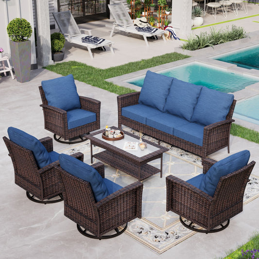 Sophia & William 6 Pieces Patio Furniture Set with Swivel Chairs 7-Seat Wicker Outdoor Conversation Set with Thickened Cushions