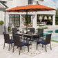 Sophia & William 8 Pieces Outdoor Patio Dining Set with 13 ft Orange Red Umbrella, Rattan Chairs & Metal Table for 6