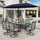 Sophia & William 8-Piece Outdoor Patio Dining Set with 13ft Navy Umbrella, Rectangle Table & Padded Textilene Chairs Furniture Set, Gray