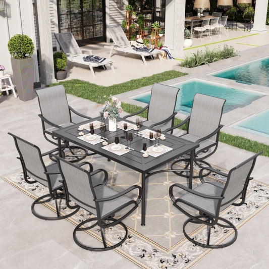 Sophia & William 7 Piece Outdoor Patio Dining Set Highback Textilene Swivel Chairs and Metal Table Furniture Set for 6, Gray