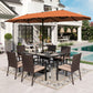 Alpha Joy 8-Piece Outdoor Patio Dining Set with 13 ft Umbrella, Rattan Chairs & Rectangle Table Set for 6, Red Umbrella