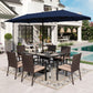 Alpha Joy 8-Piece Outdoor Patio Set with 13 ft Umbrella, Rattan Chairs & Rectangle Table for 6, Navy Umbrella