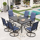 Sophia & William 7 Piece Outdoor Patio Dining Set Highback Textilene Chairs and Metal Table Furniture Set, Blue