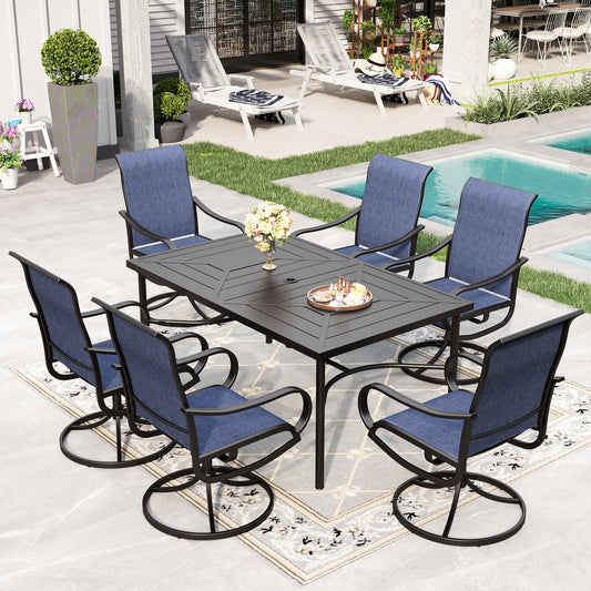 Sophia & William 7 Piece Outdoor Patio Dining Set Highback Textilene Chairs and Metal Table Furniture Set, Blue