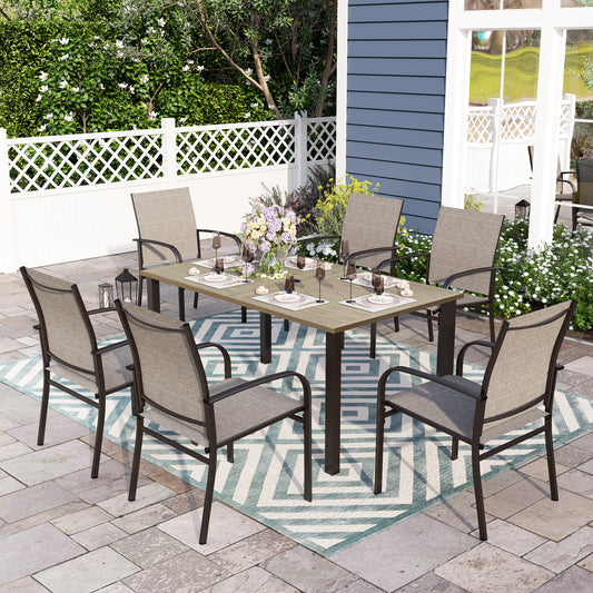 Sophia & William 7 Piece Patio Dining Set 60" Teak Dining Table and 6 Brown Textilene Chairs