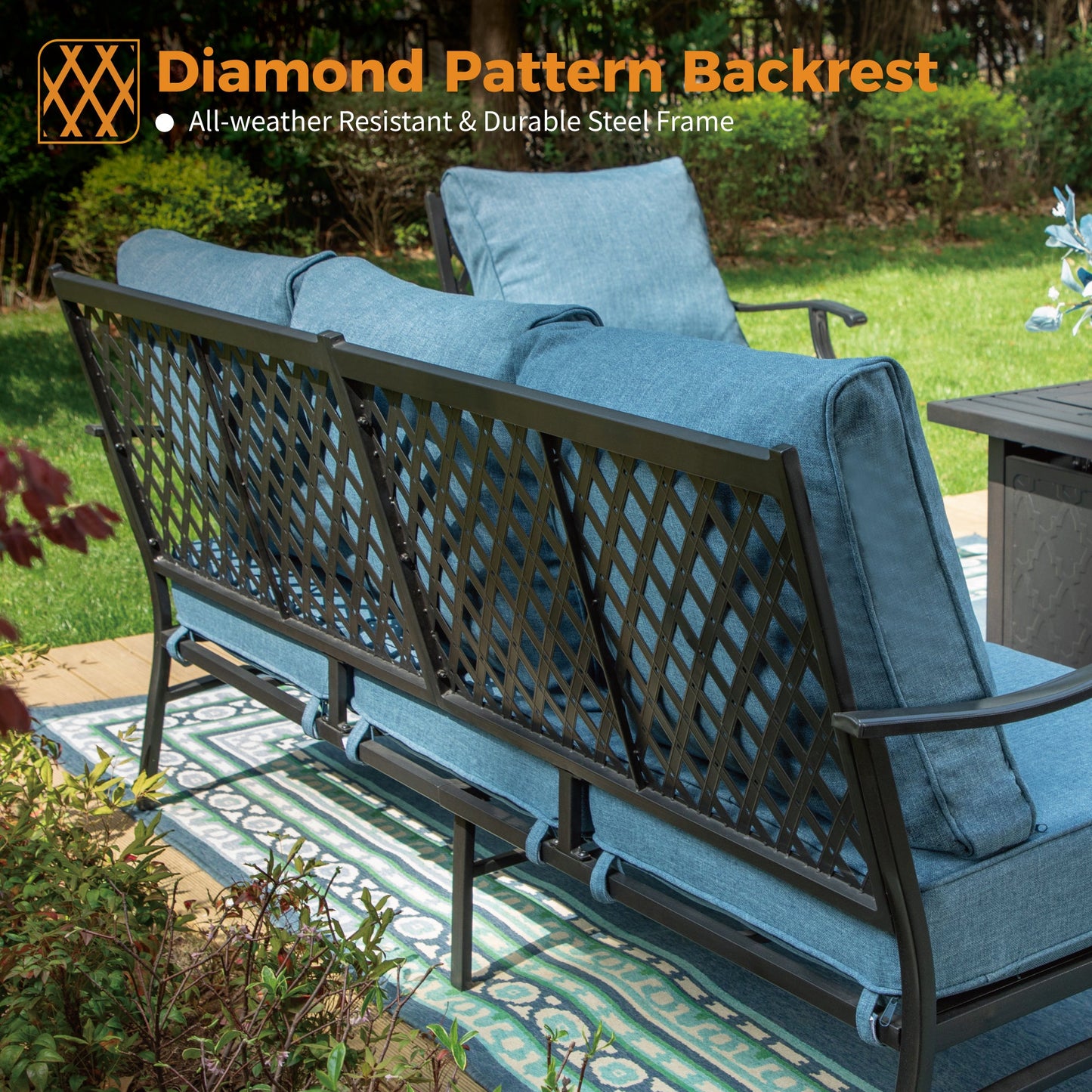Sophia&William 9 Seat Patio Outdoor Furniture Set Metal Conversation Set with Ottomans & Rocker Chair, Navy Blue