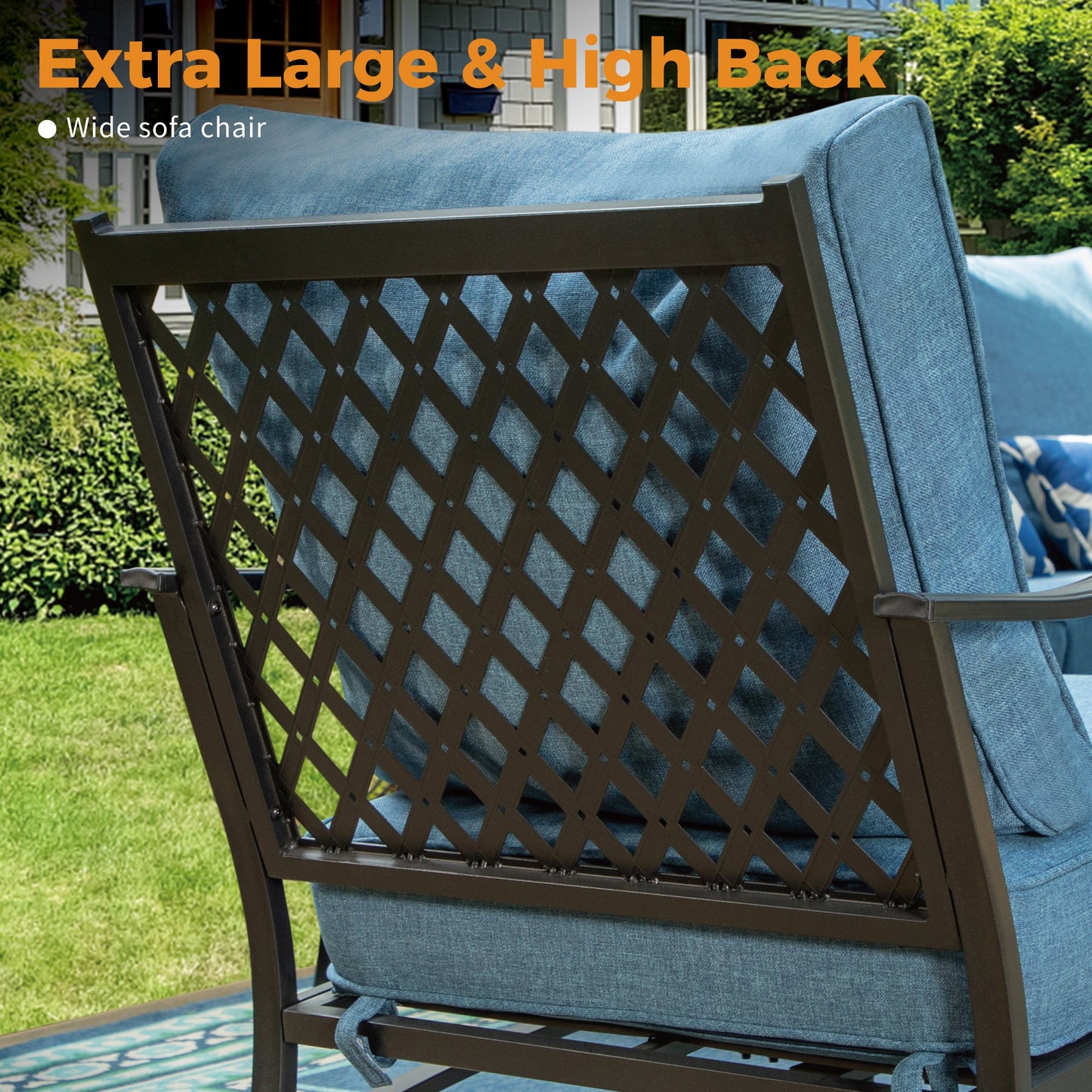 Sophia&William 9 Seat Patio Outdoor Furniture Set Metal Conversation Set with Ottomans & Rocker Chair, Navy Blue