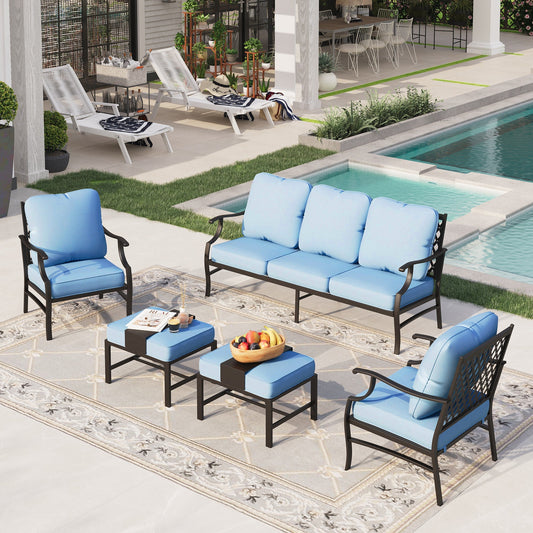 Sophia&William 7 Seat Patio Conversation Set Outdoor Sofa Furniture Set with Ottomans, Blue