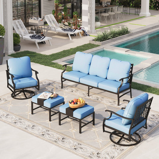 Sophia&William 7 Seat Patio Conversation Set Outdoor Sofa Furniture Set with Ottomans, Blue