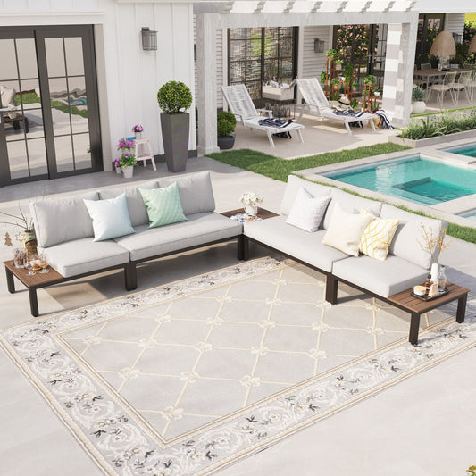 Sophia & William 5 Pieces Metal Patio Furniture Set Outdoor Sectional Sofa Set with Coffee Table, Light Grey