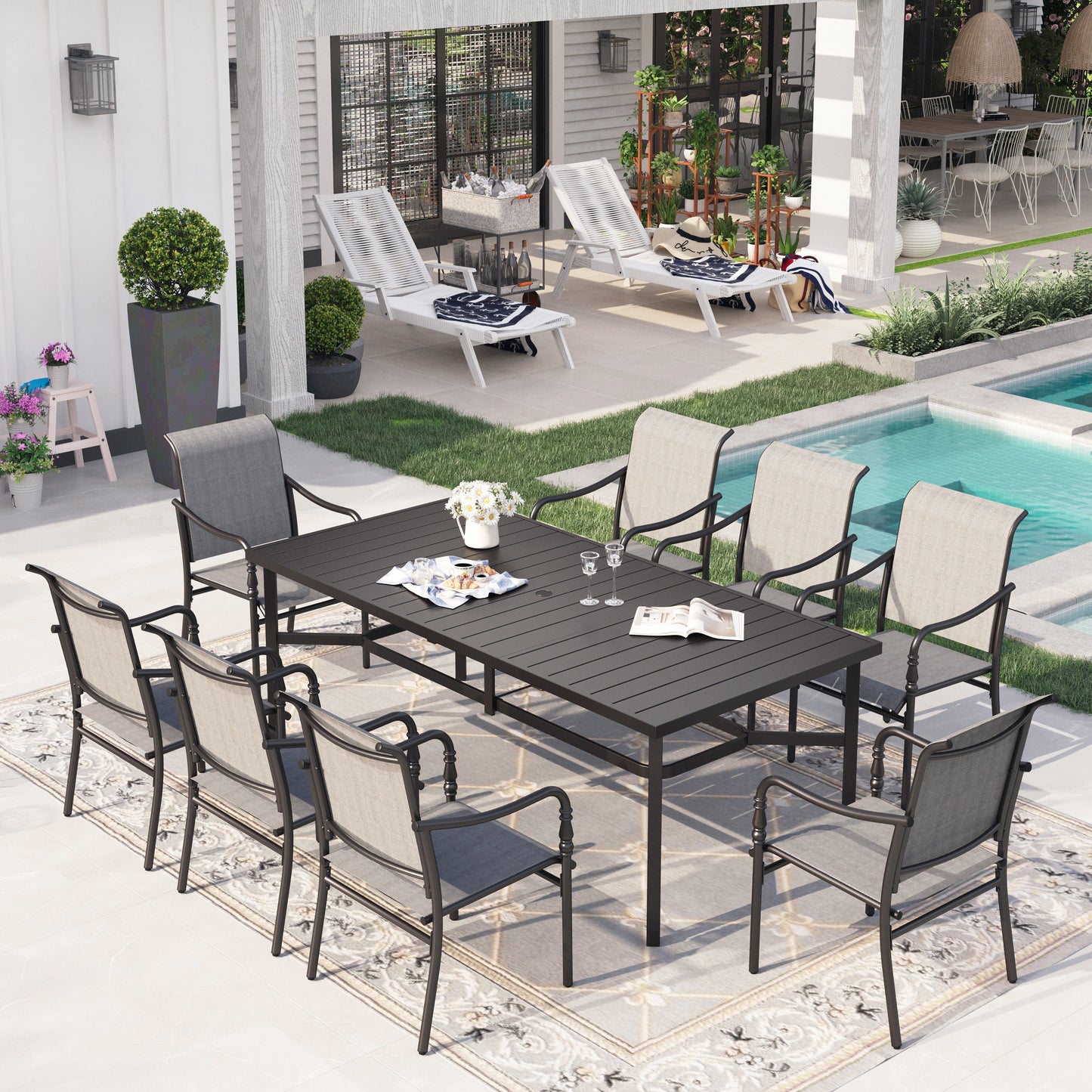Sophia & William 9Pcs Patio Dining Set Outdoor Round Table & Textilene Chairs Furniture Set