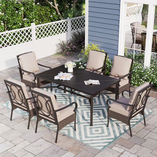 Sophia & William 7-Pieces Outdoor Patio Dining Set Metal Cushioned Chairs and Table Furniture Set for 6,Beige