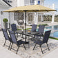 Sophia & William 8-Piece Outdoor Patio Dining Set with 13ft Umbrella, Adjustable Folding Chairs & Rectangle Table for 6, Blue & Beige