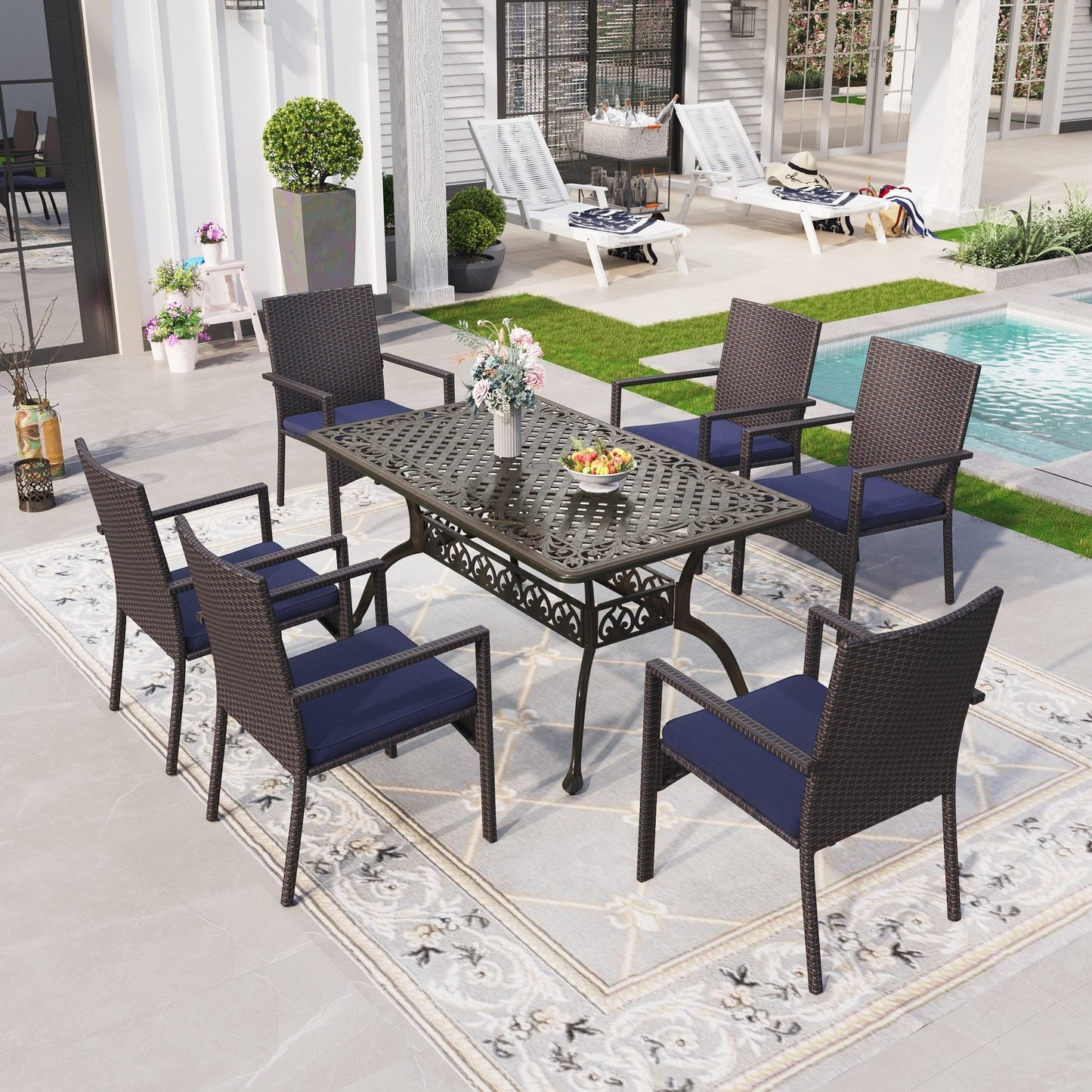 Sophia & William 7 Pieces Outdoor Patio Dining Set with Aluminum Table & Wicker Chairs for 6