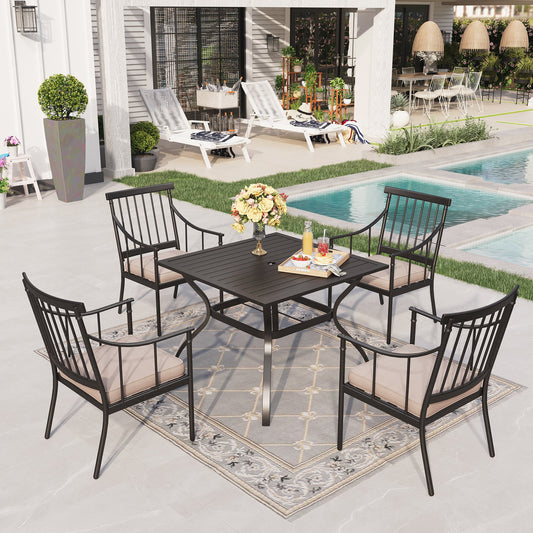 Sophia&William 5-Piece Outdoor Patio Dining Set Metal Padded Chairs and Table Set with Beige Cushions