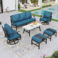 Sophia&William 7 Seat Patio Conversation Set Outdoor Sofa Furniture Set with Marble Table & Ottomans, Pacific Blue