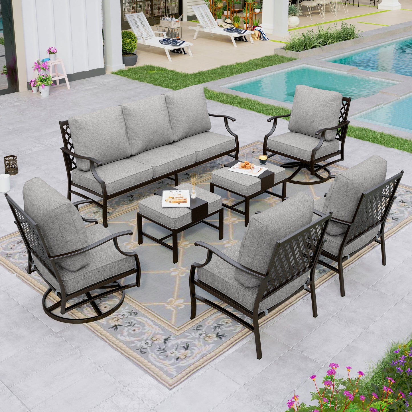 Sophia&William 9 Seat Patio Conversation Set Outdoor Sofa Furniture Set with Ottomans, Gray