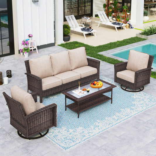 Sophia & William 4 Pieces Patio Furniture Set with Swivel Chairs 5-Seat Wicker Outdoor Conversation Set with Thickened Cushions