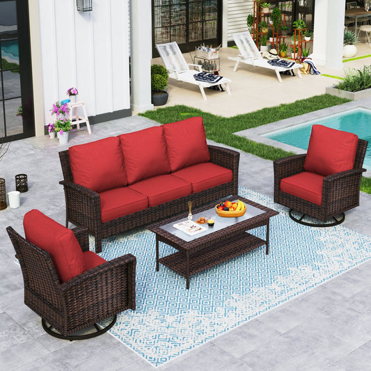 Sophia & William 4 Pieces Patio Furniture Set with Swivel Chairs 5-Seat Wicker Outdoor Conversation Set with Thickened Cushions