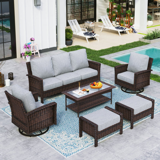 Sophia & William 6 Pieces Outdoor Furniture Set with Swivel Chairs 7-Seat Wicker Patio Conversation Set with Thickened Cushions