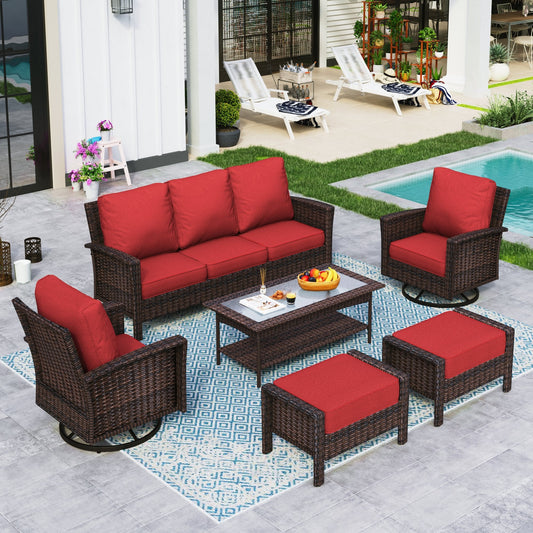 Sophia & William 6 Pieces Outdoor Furniture Set with Swivel Chairs 7-Seat Wicker Patio Conversation Set with Thickened Cushions