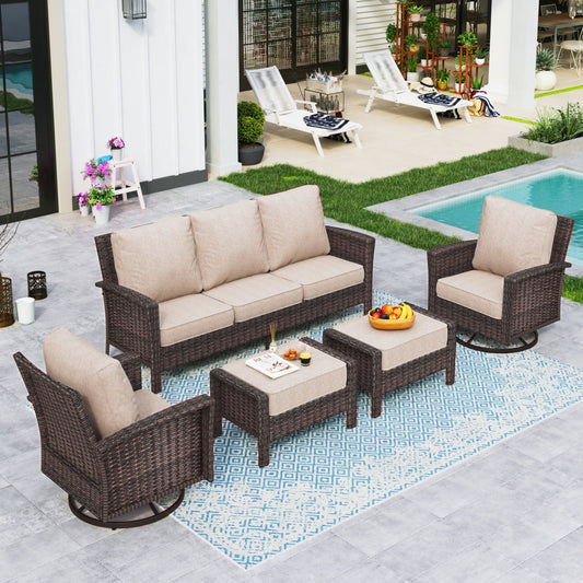 Sophia & William 5 Pieces Patio Furniture Set with Swivel Chairs 7-Seat Wicker Outdoor Conversation Set with Thickened Cushions