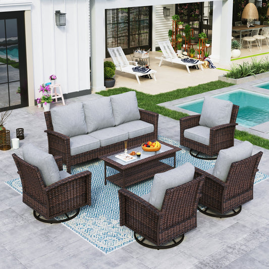 Sophia & William 6 Pieces Patio Furniture Set with Swivel Chairs 7-Seat Wicker Outdoor Conversation Set with Thickened Cushions