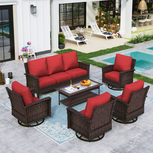 Sophia & William 6 Pieces Patio Furniture Set with Swivel Chairs 7-Seat Wicker Outdoor Conversation Set with Thickened Cushions
