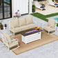 Sophia&William 5-Seat Patio Conversation Set Outdoor Furniture Sofa Set with 56" Fire Pit Table, Beige