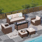 Sophia & William 6 Pieces Wicker Patio Furniture Set 7 Seats with 56¡± Fire Pit Table Includes 2 Swivel Chairs, Beige