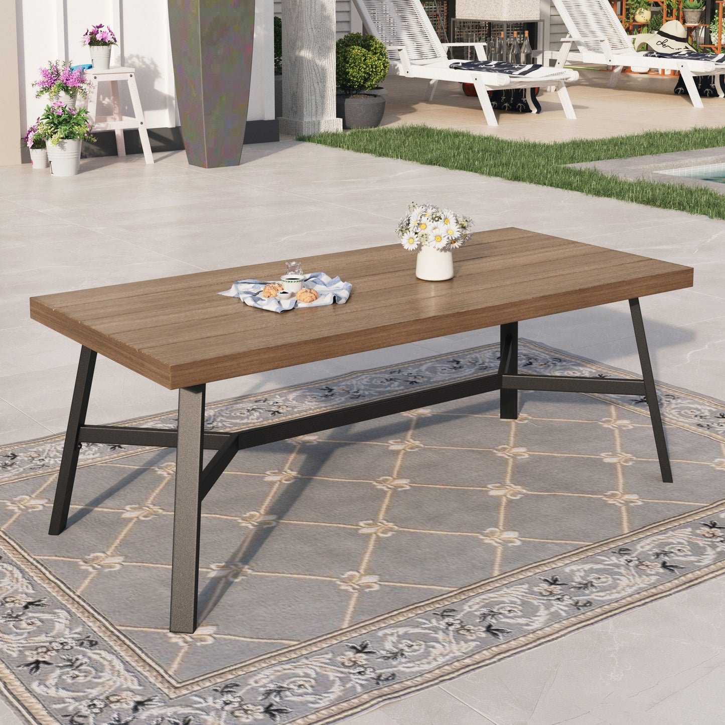 Sophia & William Rectangular Metal Outdoor Patio Furniture Coffee Table, Wood Grain Finish