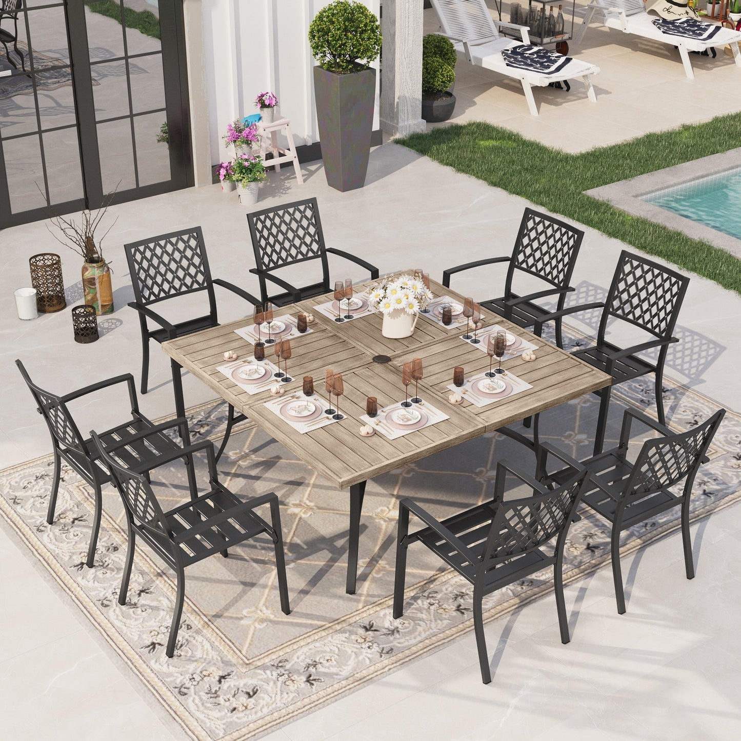 Sophia & William 9 Piece Outdoor Metal Patio Dining Set 57.5inch Wooden-like Square Table and Stackable Chairs Furniture Set for 8