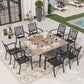 Sophia & William 9 Piece Outdoor Metal Patio Dining Set 57.5inch Wood-like Square Table and Stackable Chairs Furniture Set for 8, Brown