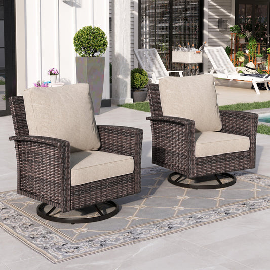 Sophia & William Outdoor Patio Wicker Swivel Chairs Set of 2 with 5.5" Thick Cushions, Beige