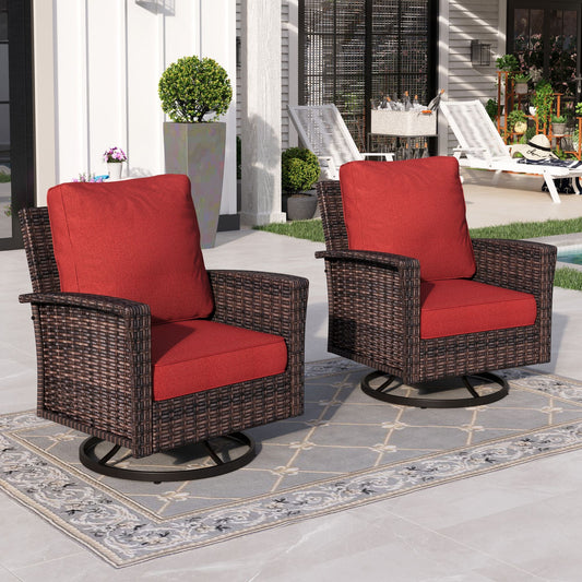 Sophia & William Outdoor Patio Wicker Swivel Chairs Set of 2 with 5.5" Thick Cushions, Red