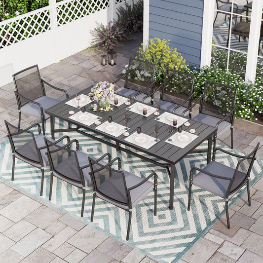 Alpha Joy 9-Piece Patio Dining Set with Metal Rectangle Extendable Table and 8 Stackable Metal Patio Dining Chairs