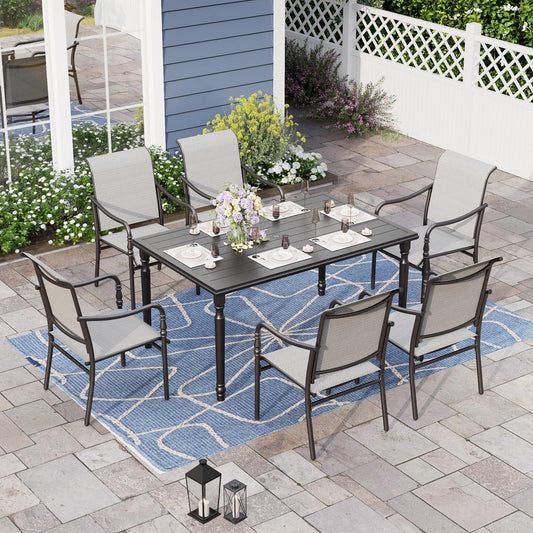 Alpha Joy Outdoor Patio Dining Set with 60 Rectangular Table & Textilene Chairs for 6