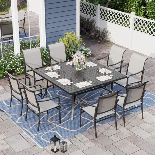 Alpha Joy Outdoor Patio Dining Set with 60 Square Table & Textilene Chairs for 8