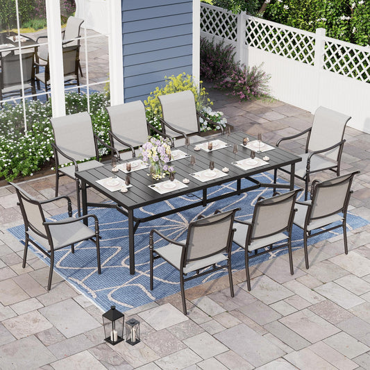 Alpha Joy Outdoor Patio Dining Set with 83 Rectangular Table & Textilene Chairs for 8