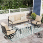 Alpha Joy 5 Seat Outdoor Patio Furniture Set Metal Conversation Set with Swivel Sofa Chairs, Beige